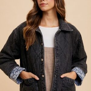 Quilted Printed Lining Snap Down Denim Jacket