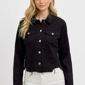 RISEN Full Size Irregular Fray Hem Button Up Denim Jacket Plus Size