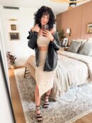 Faux Leather Button Up Jacket with Chest Pockets