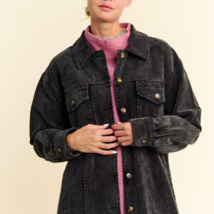 Washed Corduroy Raw Hem Button Up Jacket