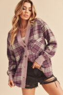 Side Slit Patch Pocket Plaid Button Down Jacket