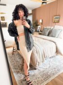 Faux Leather Button Up Jacket with Chest Pockets