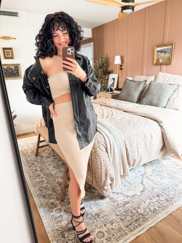 Faux Leather Button Up Jacket with Chest Pockets - Image 4