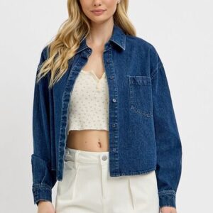 RISEN Button Up Long Sleeve Denim Shacket