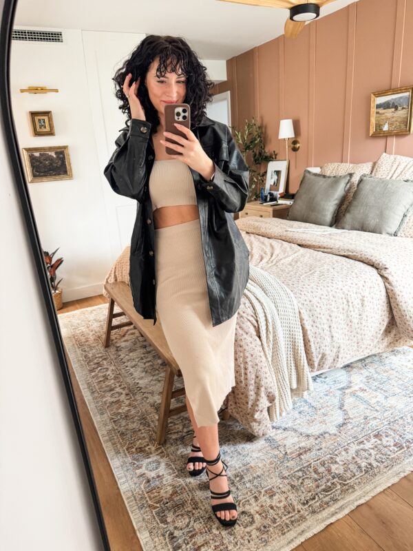 Faux Leather Button Up Jacket with Chest Pockets - Image 2