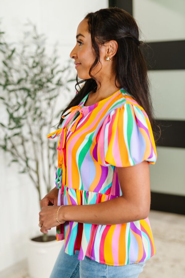 Chromatide Puff Sleeve Blouse in Mint/Orange - Image 4