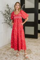 Petals & Promises V-Neck Dress in Red Multi