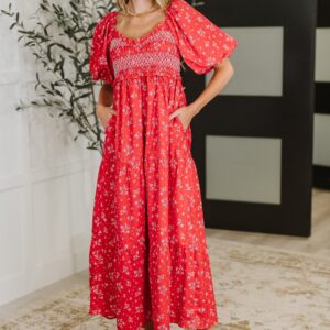 Petals & Promises V-Neck Dress in Red Multi