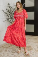 Petals & Promises V-Neck Dress in Red Multi