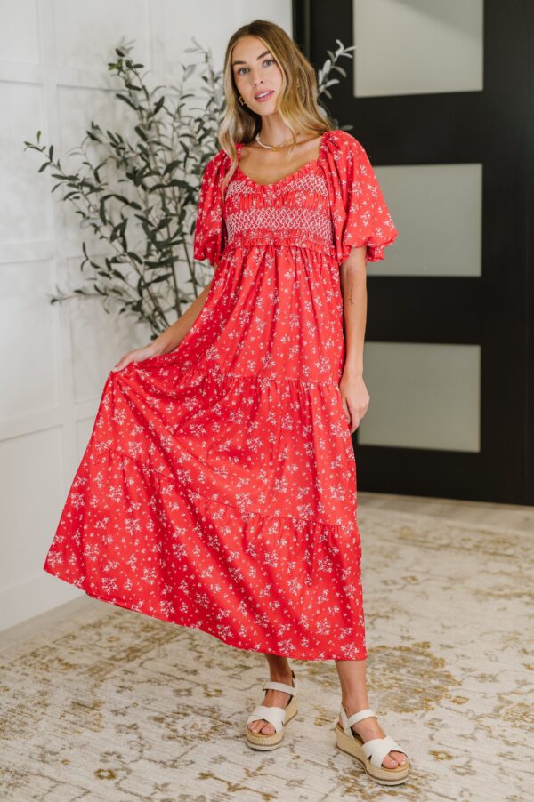 Petals & Promises V-Neck Dress in Red Multi - Image 4