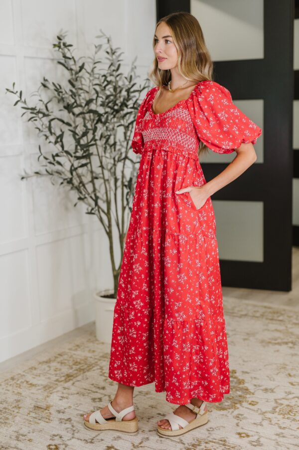 Petals & Promises V-Neck Dress in Red Multi - Image 3