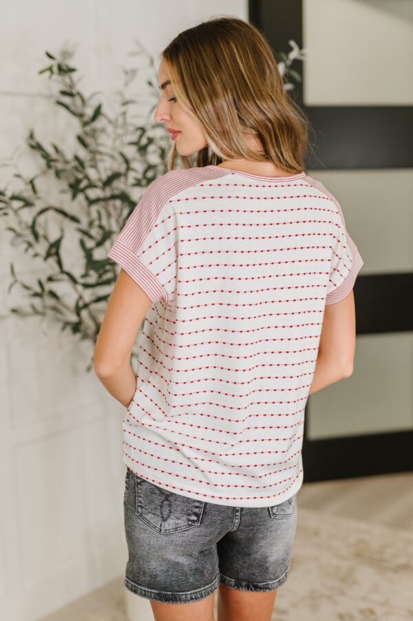 Stitched with Love V-Neck Top in Ivory and Red - Image 5