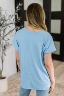 Top Shelf Basic V-Neck Ribbed Tee in Sky Blue