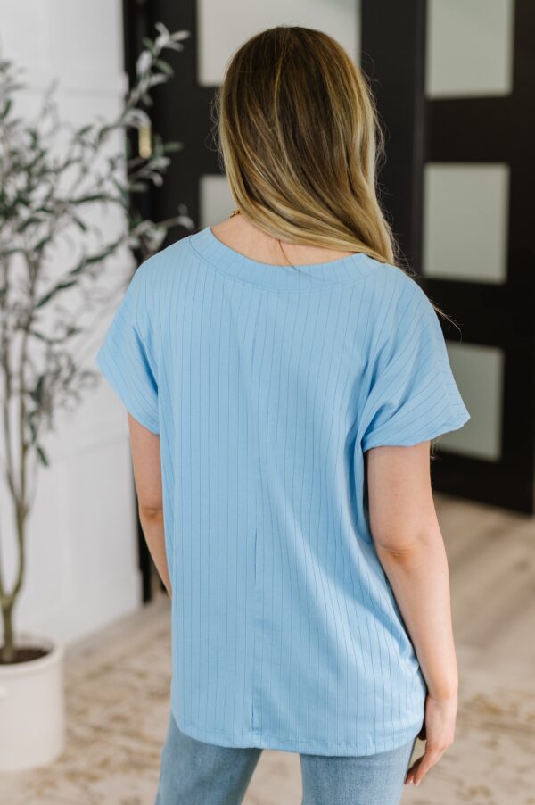 Top Shelf Basic V-Neck Ribbed Tee in Sky Blue - Image 5