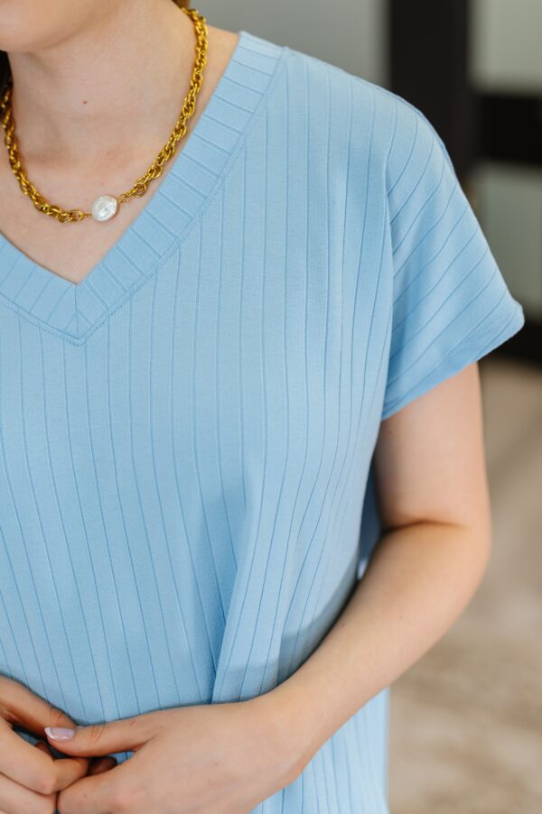 Top Shelf Basic V-Neck Ribbed Tee in Sky Blue - Image 2