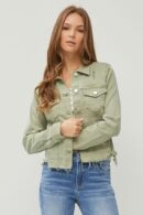 RISEN Full Size Raw Hem Button Up Cropped Denim Jacket Plus Size