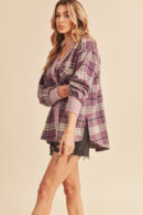 Side Slit Patch Pocket Plaid Button Down Jacket