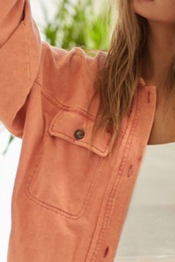 Washed Button Up Shacket with Chest Pockets - Image 3